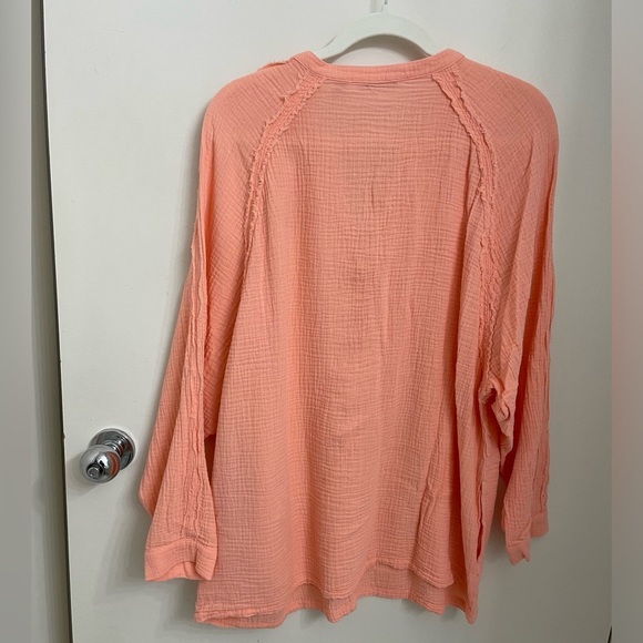 Anybody Gauze Raglan Tunic Buttons Women's Top Sz M Orange - Picture 6 of 11
